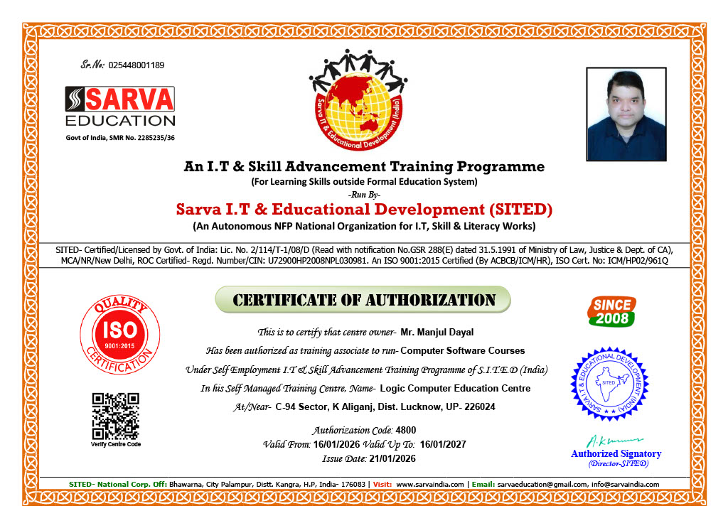 Logic Computer Education-Computer Institute in Aliganj,Lucknow is authorized parter of Sarva Education